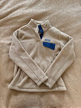 Patagonia re-tool, snap T pullover, camel brown / navy blue